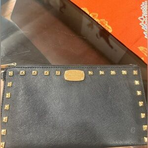 Michael Kors Black Clutch with Gold Accents